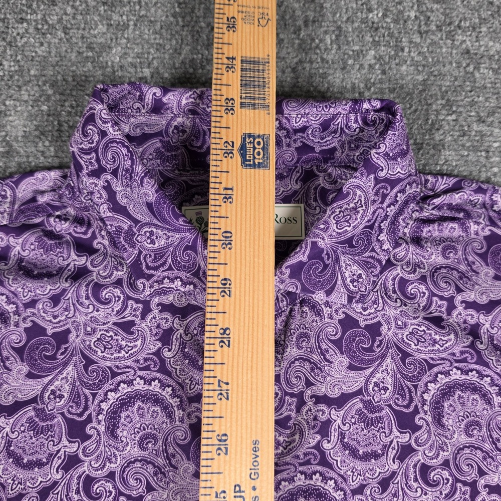 Donald Ross Polo Shirt Mens L Purple Paisley Short Sleeve Performance w/Logos - Picture 5 of 9